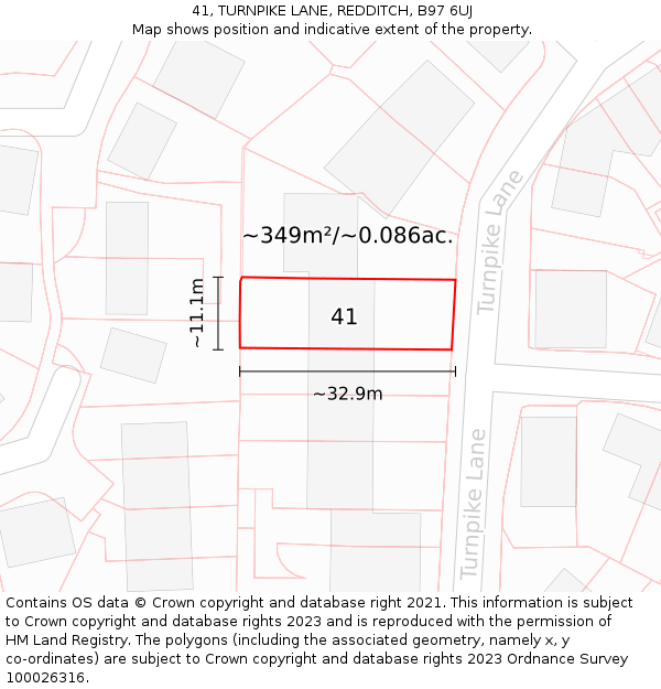 41, TURNPIKE LANE, REDDITCH, B97 6UJ: Plot and title map