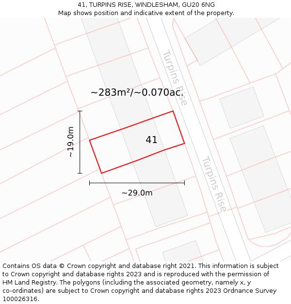 41, TURPINS RISE, WINDLESHAM, GU20 6NG: Plot and title map