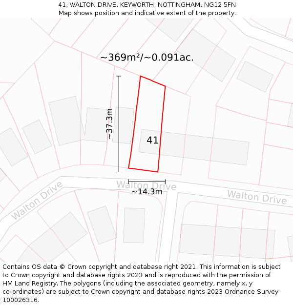 41, WALTON DRIVE, KEYWORTH, NOTTINGHAM, NG12 5FN: Plot and title map