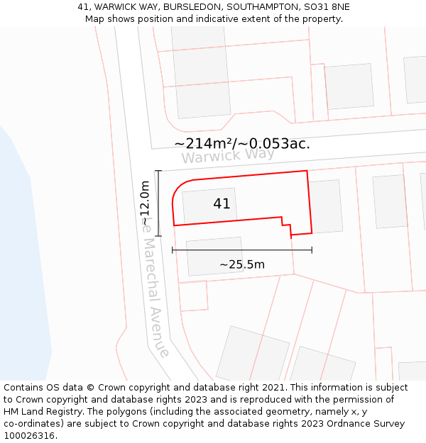 41, WARWICK WAY, BURSLEDON, SOUTHAMPTON, SO31 8NE: Plot and title map