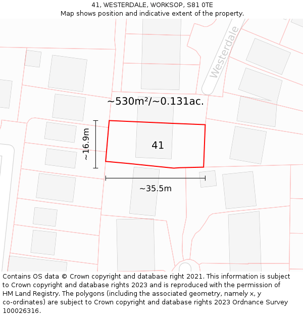 41, WESTERDALE, WORKSOP, S81 0TE: Plot and title map