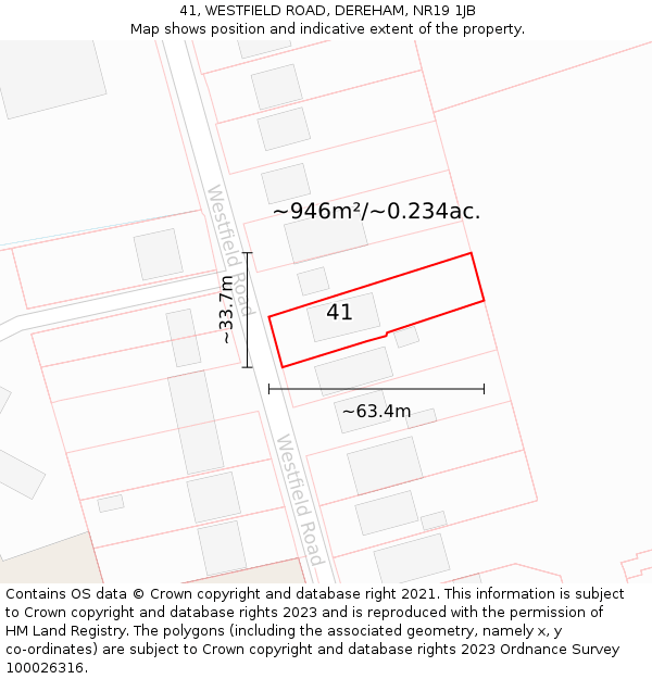 41, WESTFIELD ROAD, DEREHAM, NR19 1JB: Plot and title map