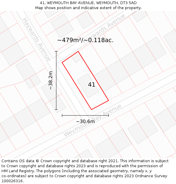 41, WEYMOUTH BAY AVENUE, WEYMOUTH, DT3 5AD: Plot and title map