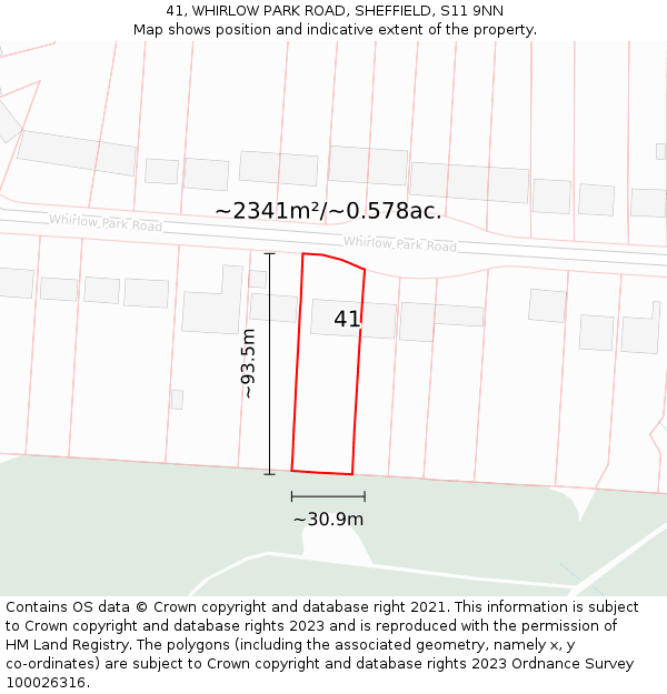 41, WHIRLOW PARK ROAD, SHEFFIELD, S11 9NN: Plot and title map