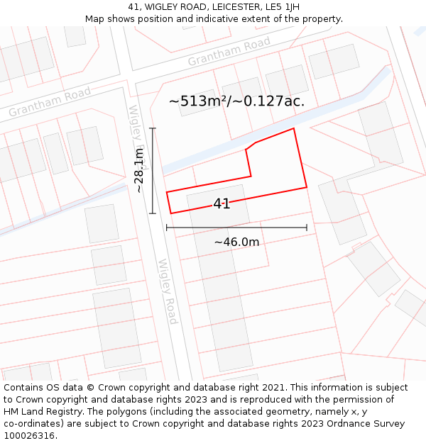41, WIGLEY ROAD, LEICESTER, LE5 1JH: Plot and title map
