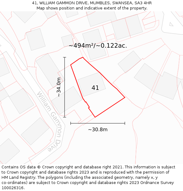 41, WILLIAM GAMMON DRIVE, MUMBLES, SWANSEA, SA3 4HR: Plot and title map