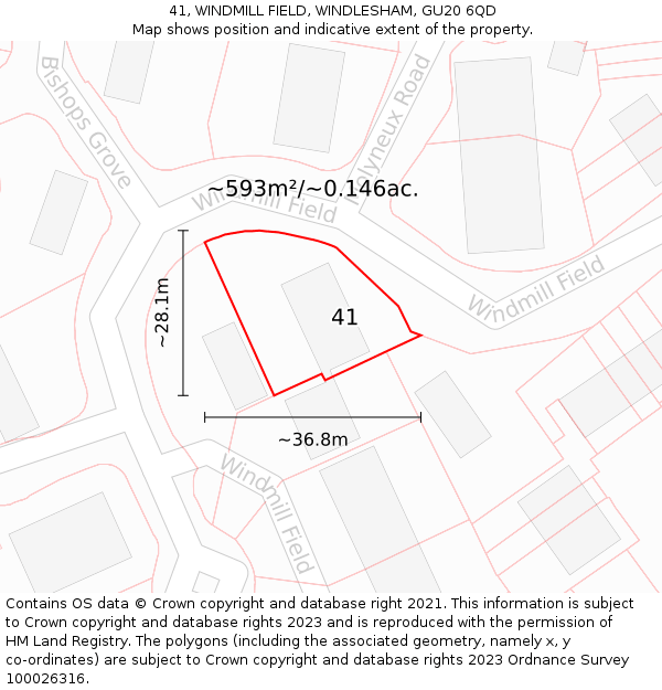 41, WINDMILL FIELD, WINDLESHAM, GU20 6QD: Plot and title map