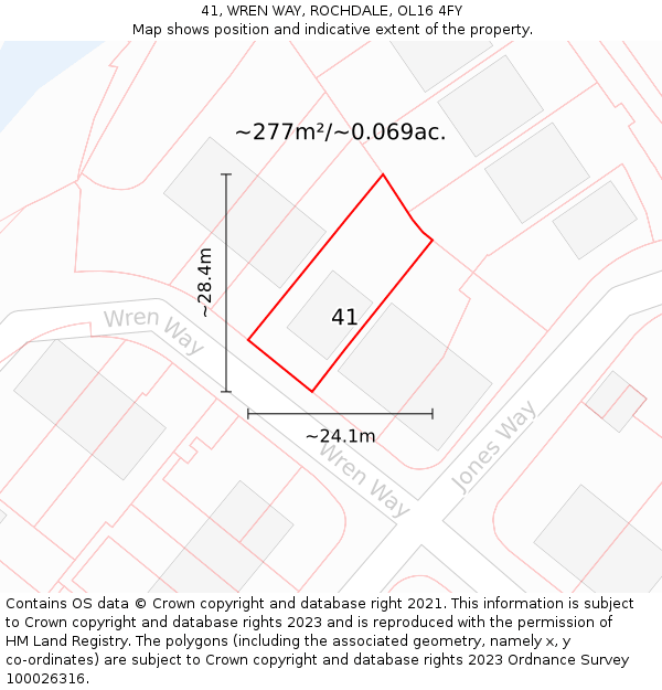 41, WREN WAY, ROCHDALE, OL16 4FY: Plot and title map