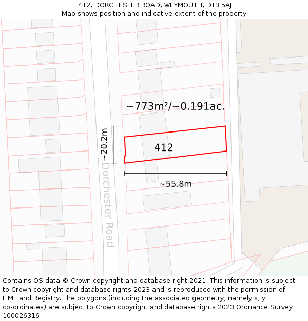 412, DORCHESTER ROAD, WEYMOUTH, DT3 5AJ: Plot and title map