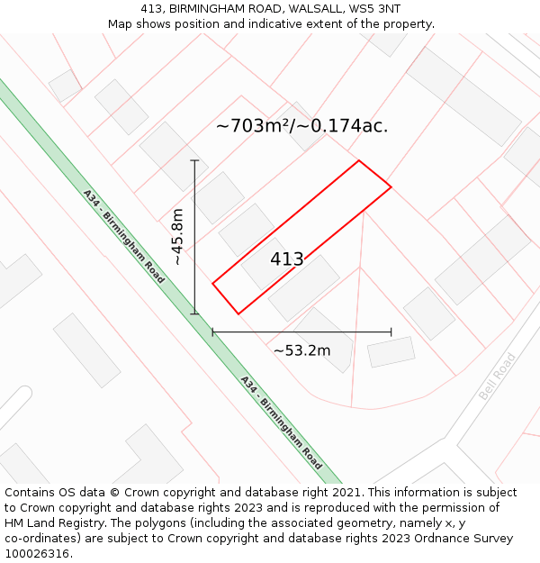 413, BIRMINGHAM ROAD, WALSALL, WS5 3NT: Plot and title map