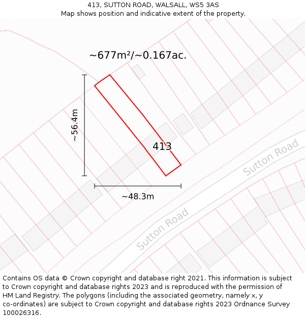 413, SUTTON ROAD, WALSALL, WS5 3AS: Plot and title map