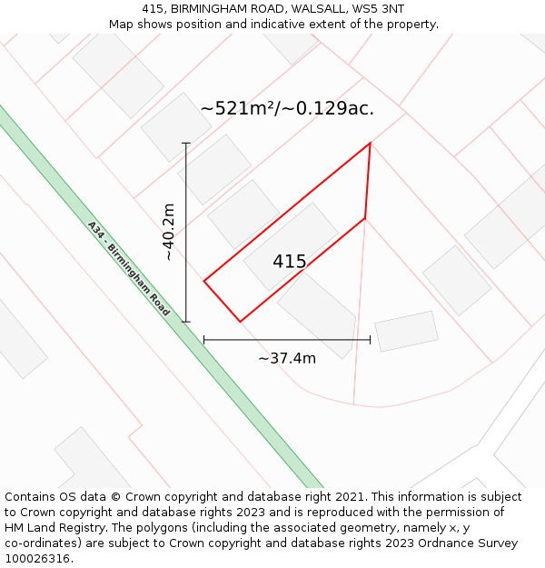 415, BIRMINGHAM ROAD, WALSALL, WS5 3NT: Plot and title map