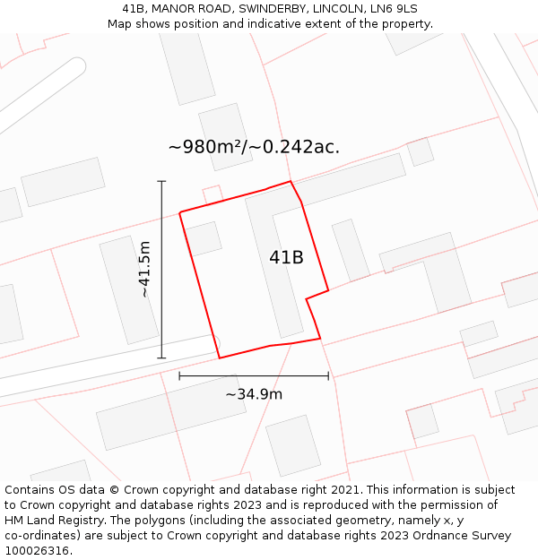 41B, MANOR ROAD, SWINDERBY, LINCOLN, LN6 9LS: Plot and title map