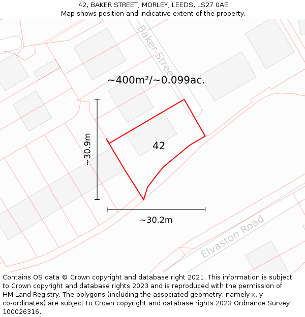 42, BAKER STREET, MORLEY, LEEDS, LS27 0AE: Plot and title map