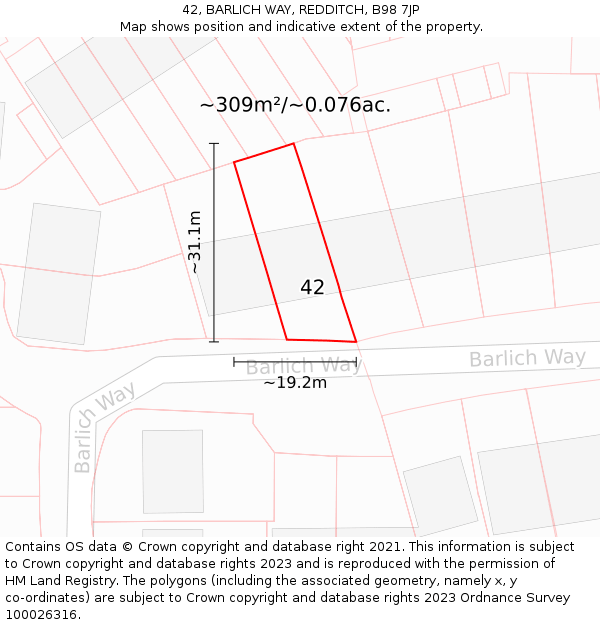 42, BARLICH WAY, REDDITCH, B98 7JP: Plot and title map