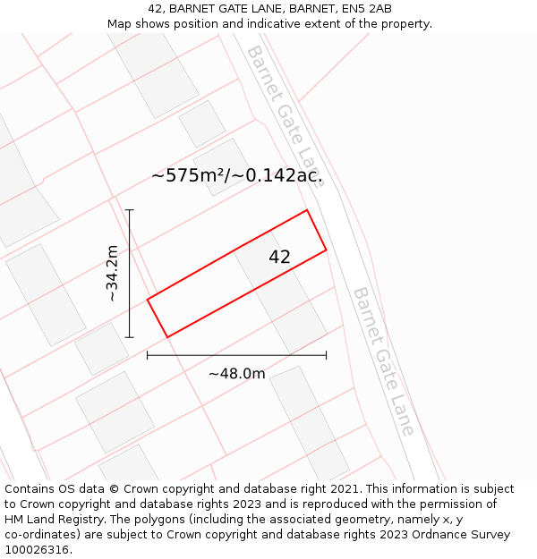 42, BARNET GATE LANE, BARNET, EN5 2AB: Plot and title map