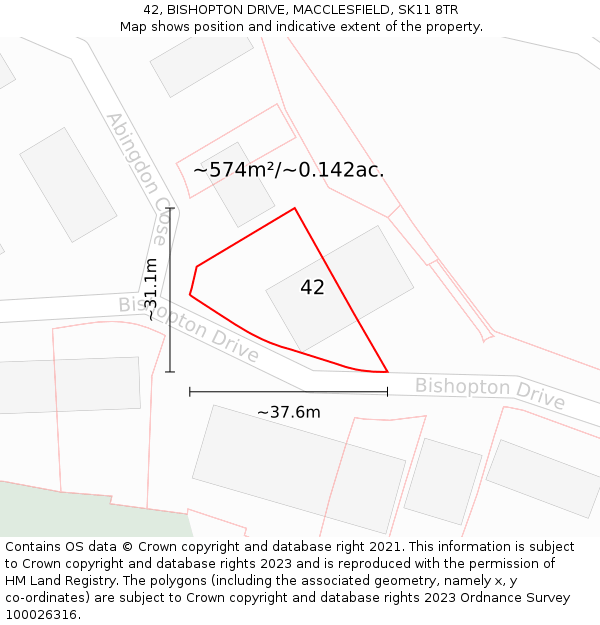 42, BISHOPTON DRIVE, MACCLESFIELD, SK11 8TR: Plot and title map