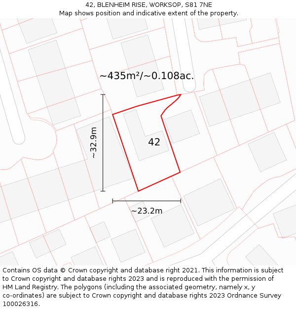 42, BLENHEIM RISE, WORKSOP, S81 7NE: Plot and title map