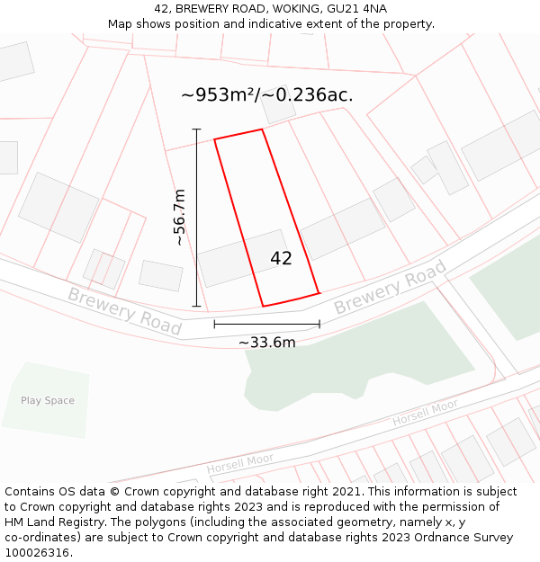 42, BREWERY ROAD, WOKING, GU21 4NA: Plot and title map