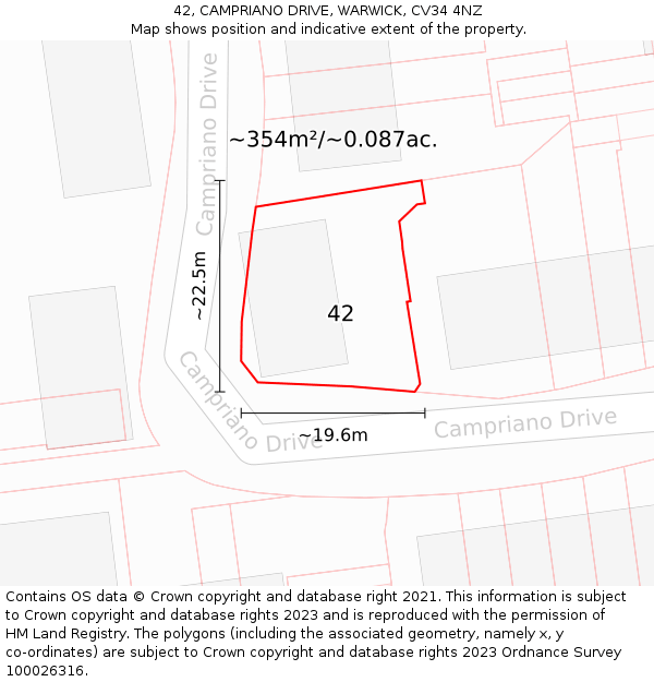 42, CAMPRIANO DRIVE, WARWICK, CV34 4NZ: Plot and title map