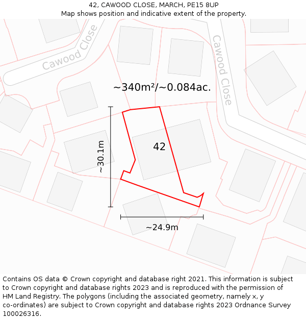 42, CAWOOD CLOSE, MARCH, PE15 8UP: Plot and title map