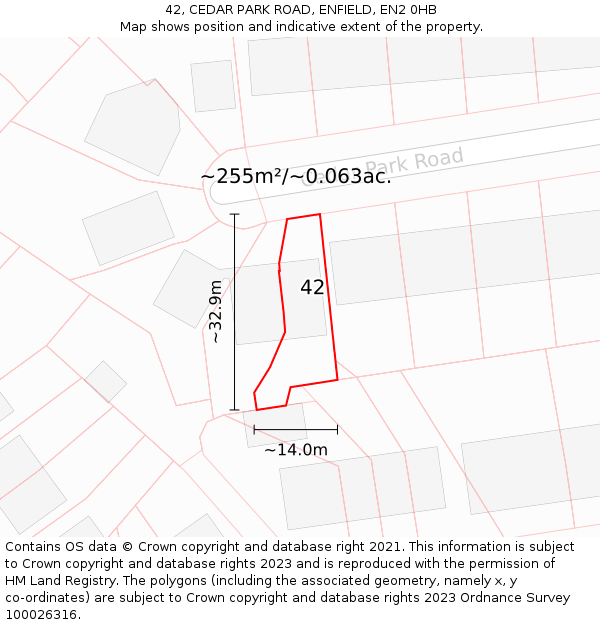 42, CEDAR PARK ROAD, ENFIELD, EN2 0HB: Plot and title map