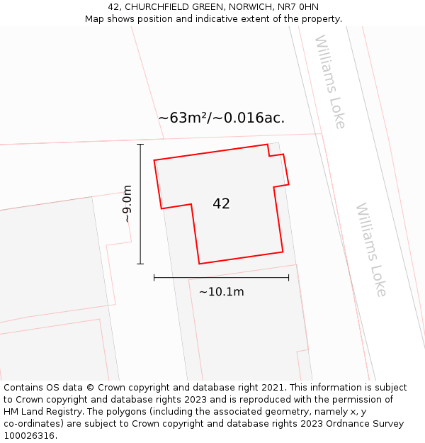 42, CHURCHFIELD GREEN, NORWICH, NR7 0HN: Plot and title map