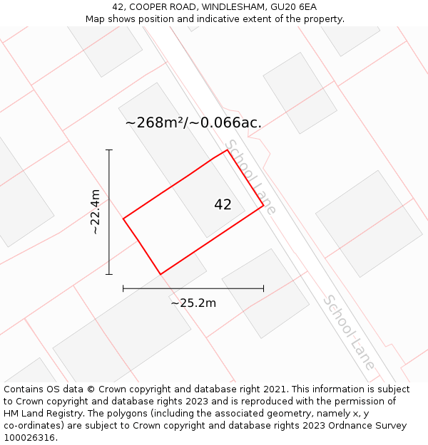 42, COOPER ROAD, WINDLESHAM, GU20 6EA: Plot and title map