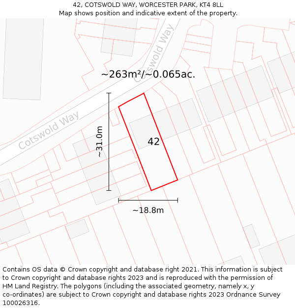 42, COTSWOLD WAY, WORCESTER PARK, KT4 8LL: Plot and title map