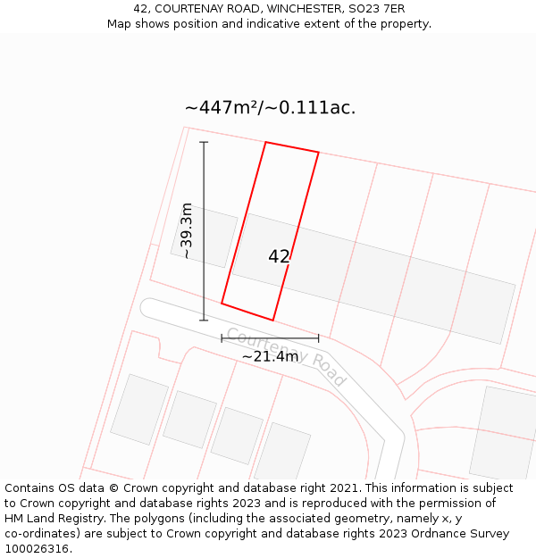 42, COURTENAY ROAD, WINCHESTER, SO23 7ER: Plot and title map