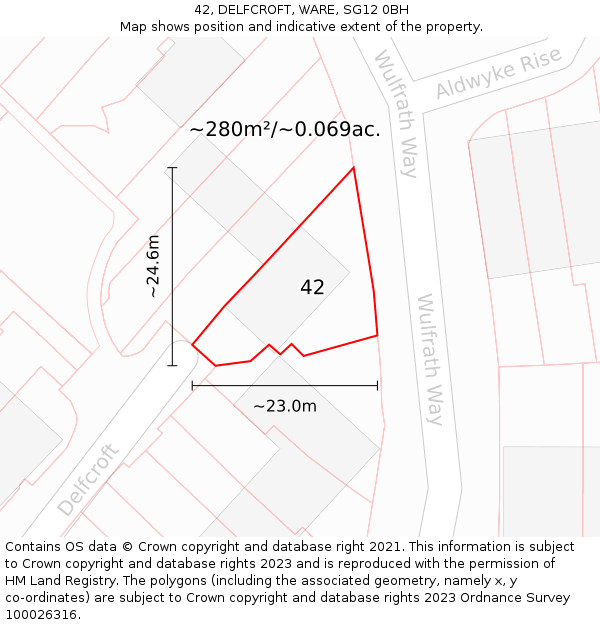 42, DELFCROFT, WARE, SG12 0BH: Plot and title map