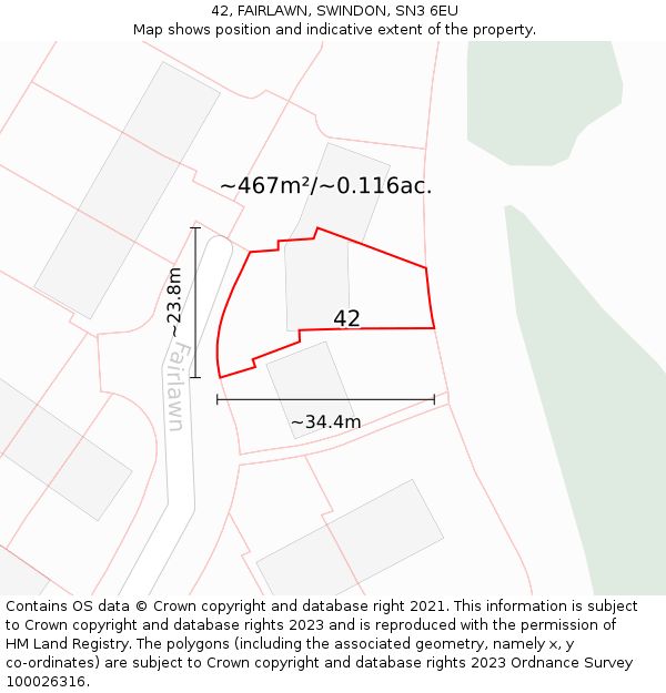 42, FAIRLAWN, SWINDON, SN3 6EU: Plot and title map