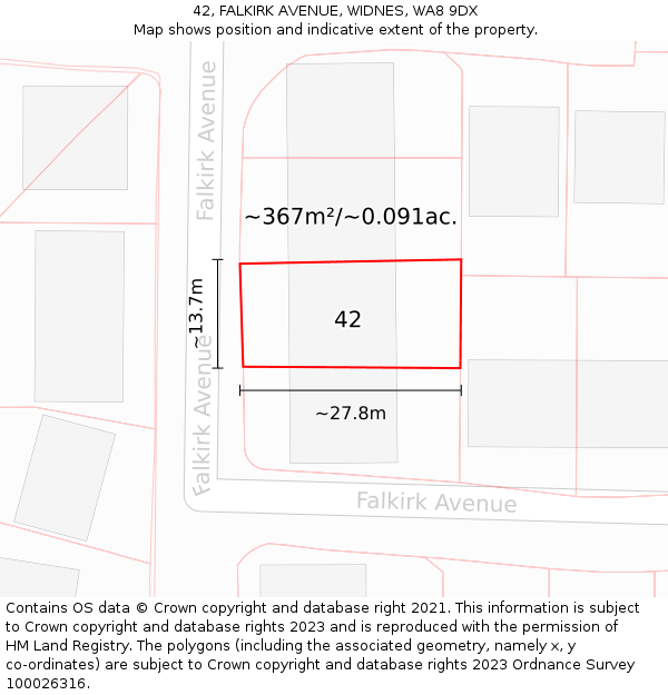 42, FALKIRK AVENUE, WIDNES, WA8 9DX: Plot and title map