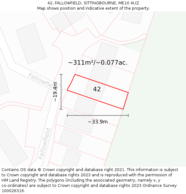 42, FALLOWFIELD, SITTINGBOURNE, ME10 4UZ: Plot and title map