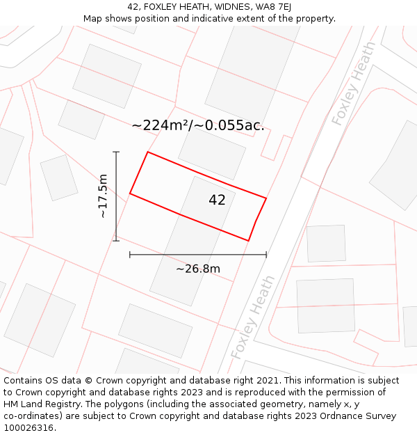 42, FOXLEY HEATH, WIDNES, WA8 7EJ: Plot and title map