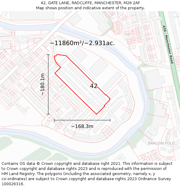 42, GATE LANE, RADCLIFFE, MANCHESTER, M26 2AF: Plot and title map