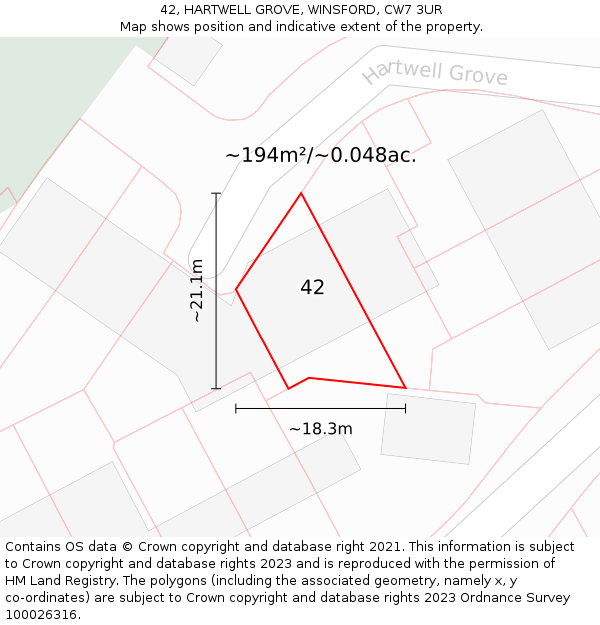 42, HARTWELL GROVE, WINSFORD, CW7 3UR: Plot and title map