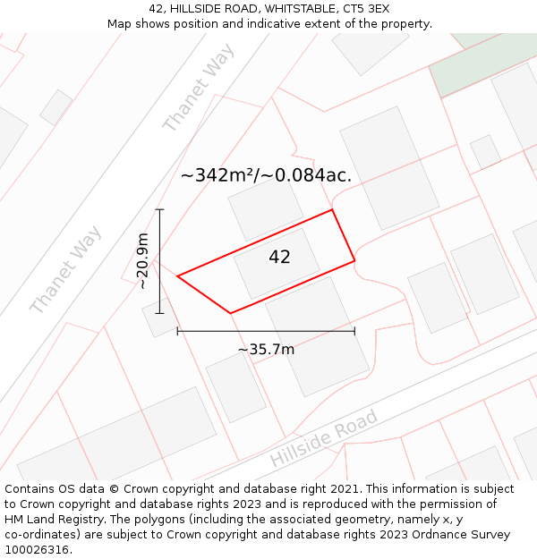 42, HILLSIDE ROAD, WHITSTABLE, CT5 3EX: Plot and title map