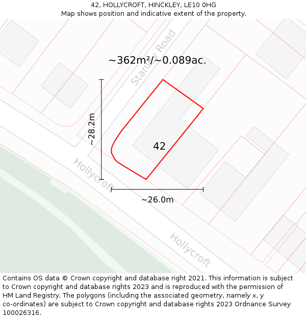 42, HOLLYCROFT, HINCKLEY, LE10 0HG: Plot and title map