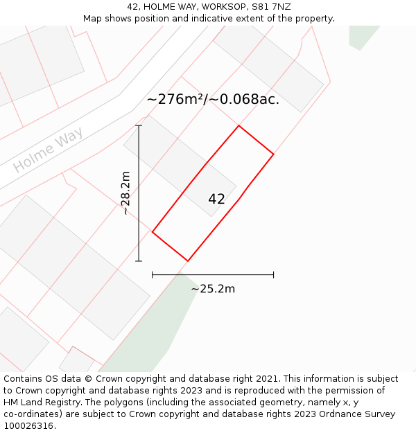 42, HOLME WAY, WORKSOP, S81 7NZ: Plot and title map