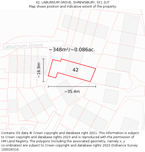 42, LABURNUM GROVE, SHREWSBURY, SY1 2UT: Plot and title map