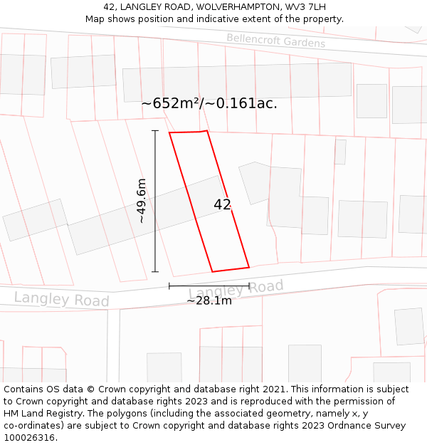 42, LANGLEY ROAD, WOLVERHAMPTON, WV3 7LH: Plot and title map