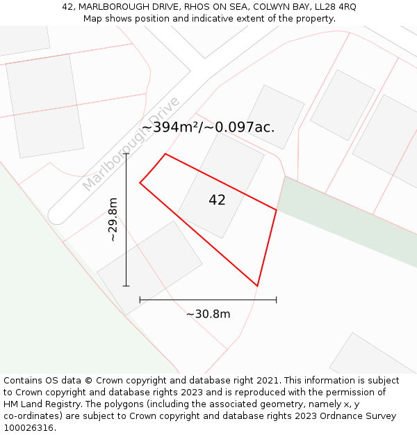 42, MARLBOROUGH DRIVE, RHOS ON SEA, COLWYN BAY, LL28 4RQ: Plot and title map