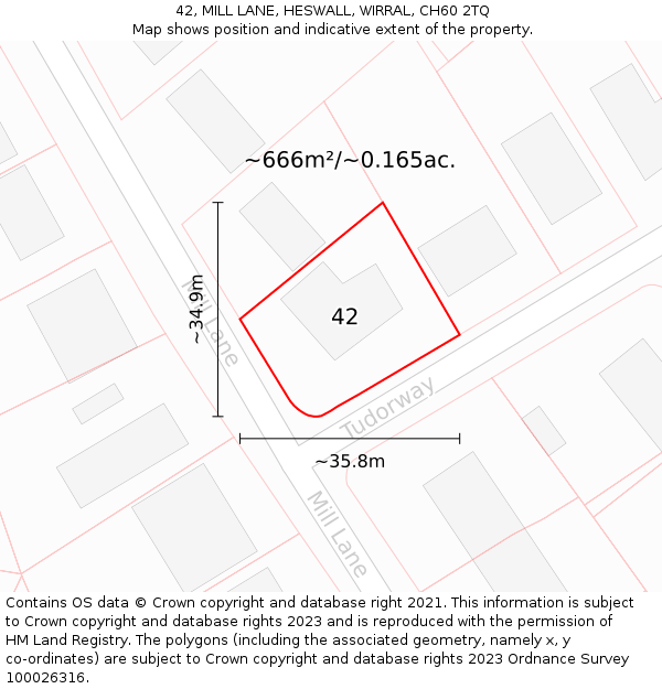 42, MILL LANE, HESWALL, WIRRAL, CH60 2TQ: Plot and title map