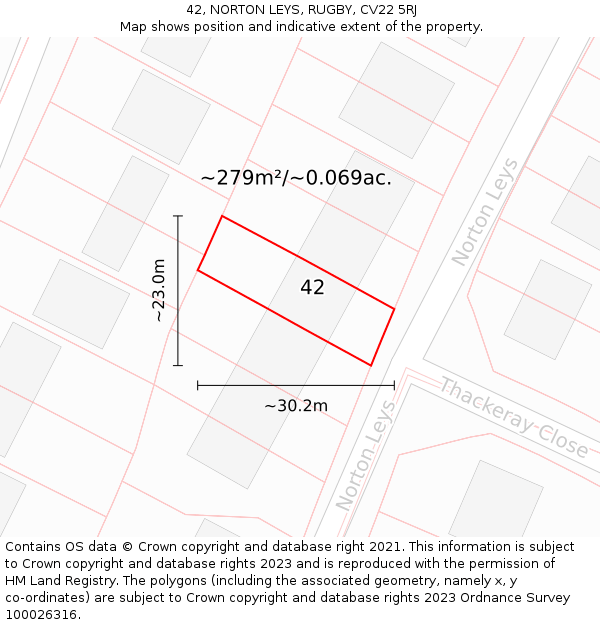 42, NORTON LEYS, RUGBY, CV22 5RJ: Plot and title map