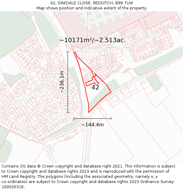 42, OAKDALE CLOSE, REDDITCH, B98 7UW: Plot and title map