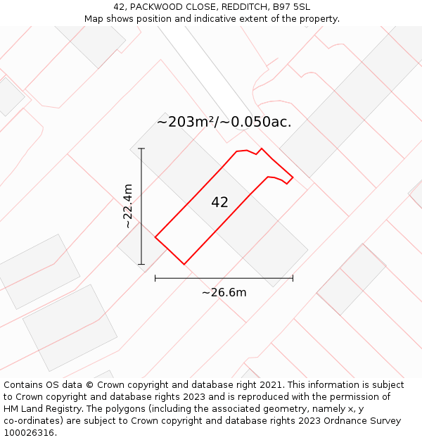 42, PACKWOOD CLOSE, REDDITCH, B97 5SL: Plot and title map