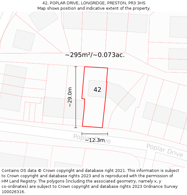42, POPLAR DRIVE, LONGRIDGE, PRESTON, PR3 3HS: Plot and title map