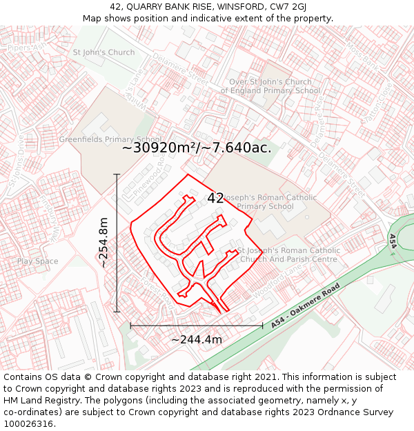 42, QUARRY BANK RISE, WINSFORD, CW7 2GJ: Plot and title map