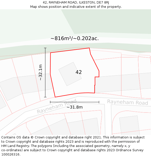 42, RAYNEHAM ROAD, ILKESTON, DE7 8RJ: Plot and title map